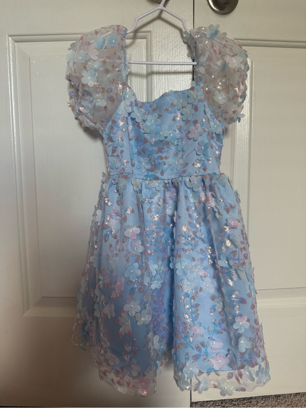 New Rare Editions Girls' Light Blue Floral Sequin Party Dress size 5